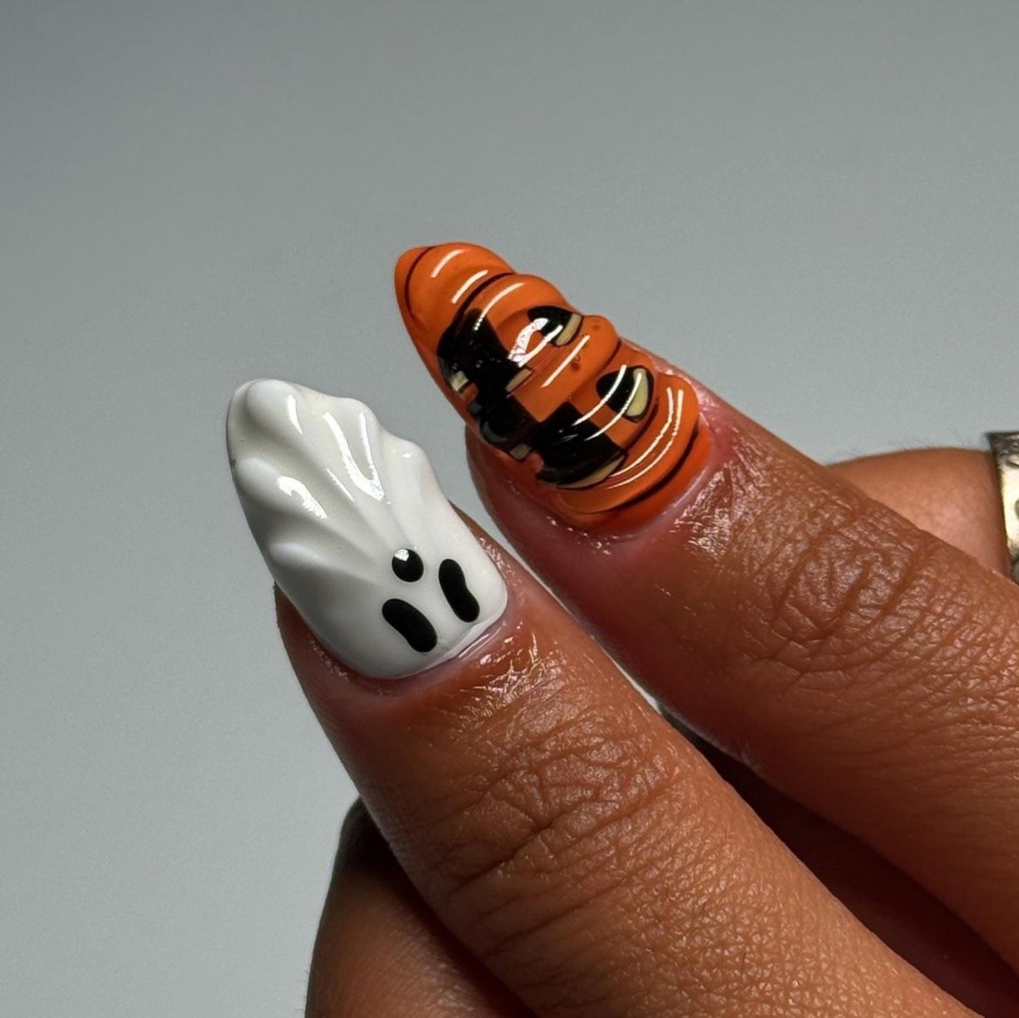Spooky Halloween Press On Nails - Halloween Ghost Spider Web Nail Set
