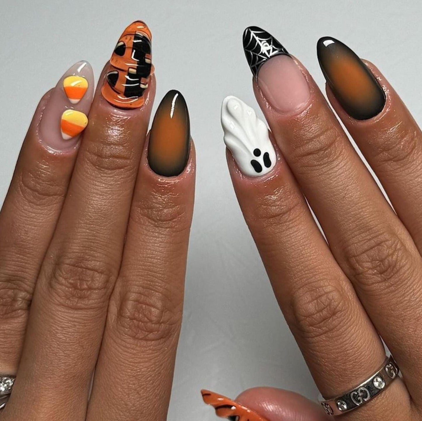 Spooky Halloween Press On Nails - Halloween Ghost Spider Web Nail Set