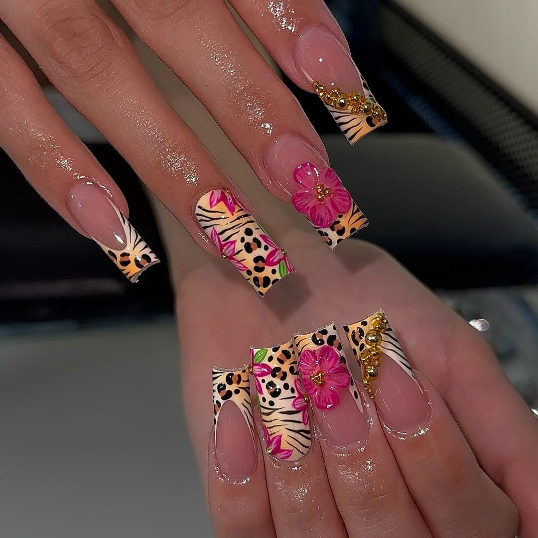 Chic Leopard Floral Press On Nail Set