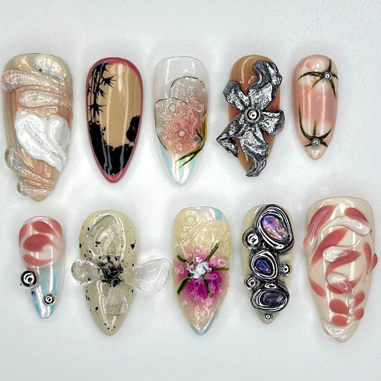 Abstract Blossom Art Press On Nails - Abstract Blossom Metallic Press On Nails