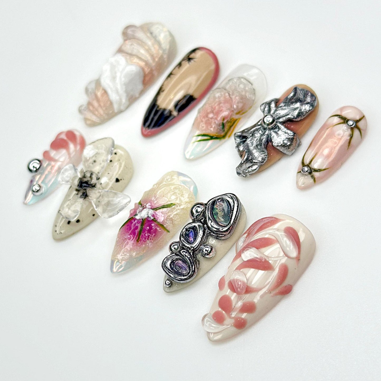 Abstract Blossom Art Press On Nails - Abstract Blossom Metallic Press On Nails