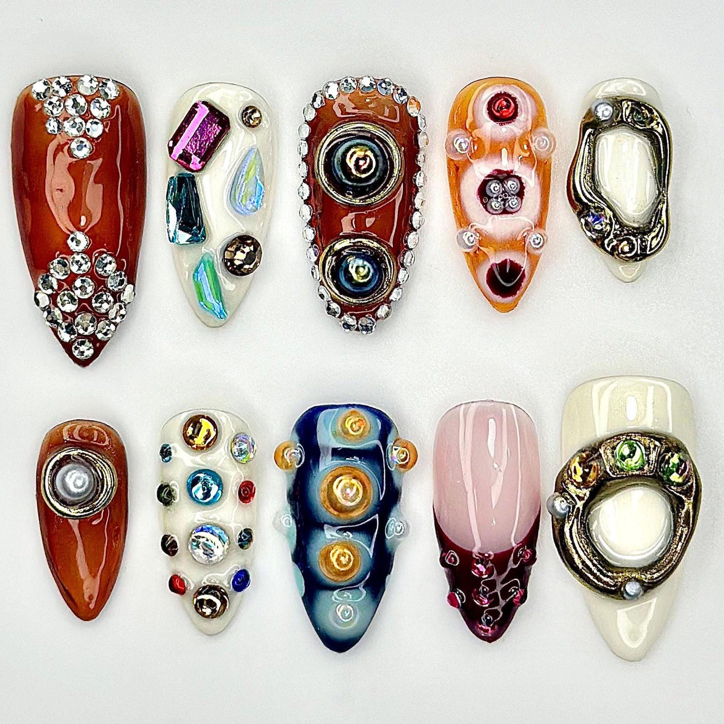Abstract Galaxy Rhinestone 3D Press On Nail Set