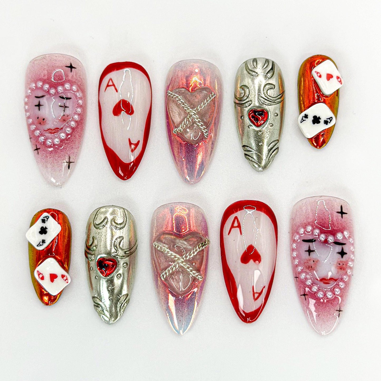 Artistic Clown Poker Themed Nail Art - Poker Queen 3D Press On Nails