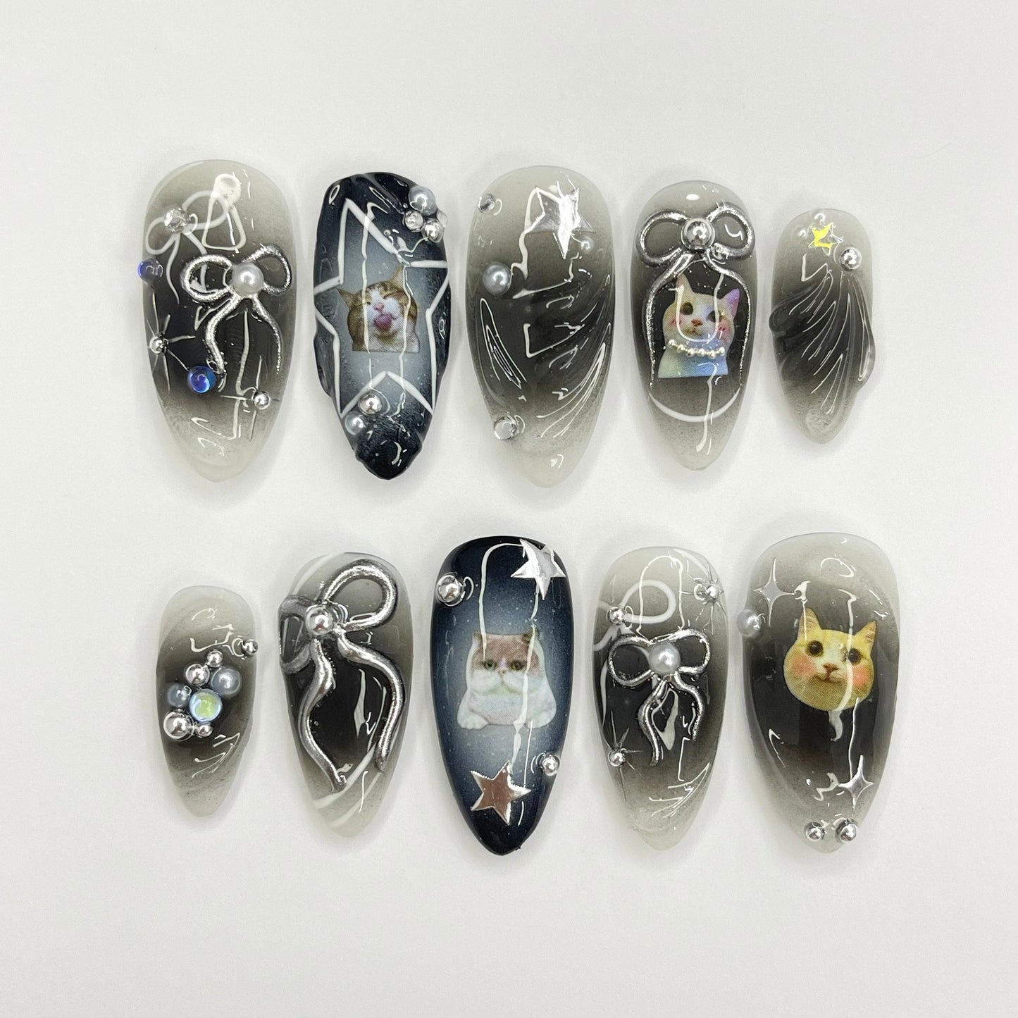Black Cat Aura Medium Almond Press On Nails