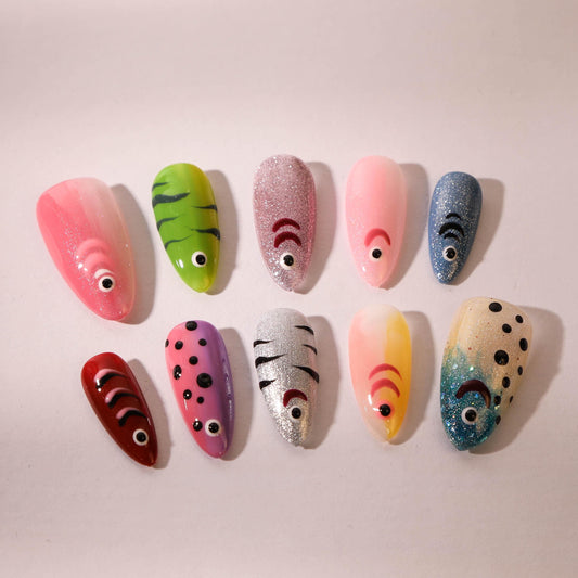 Cartoon Fish Press On Nails Set – Colorful Design