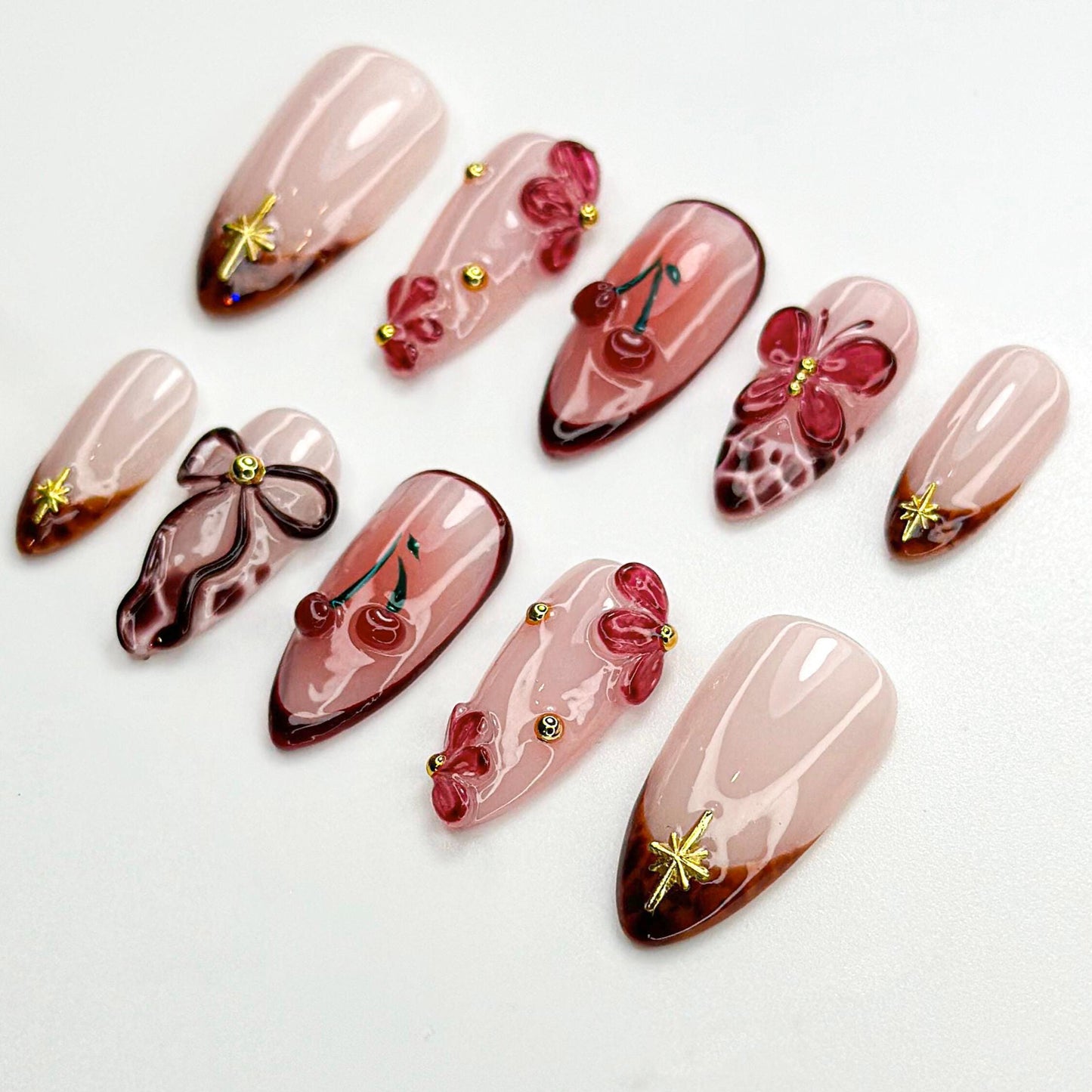 Cherry Blossom 3D Floral Press On Nails