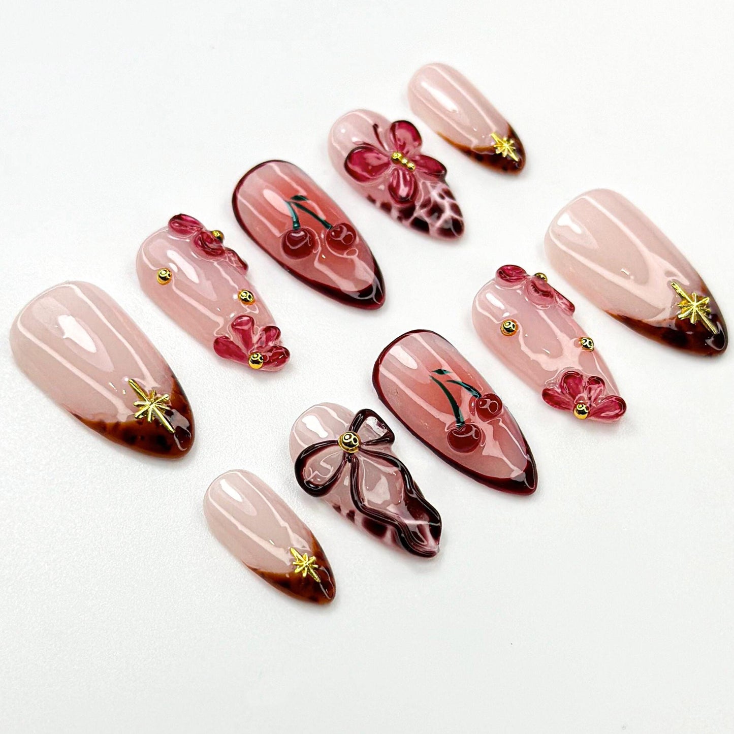 Cherry Blossom 3D Floral Press On Nails