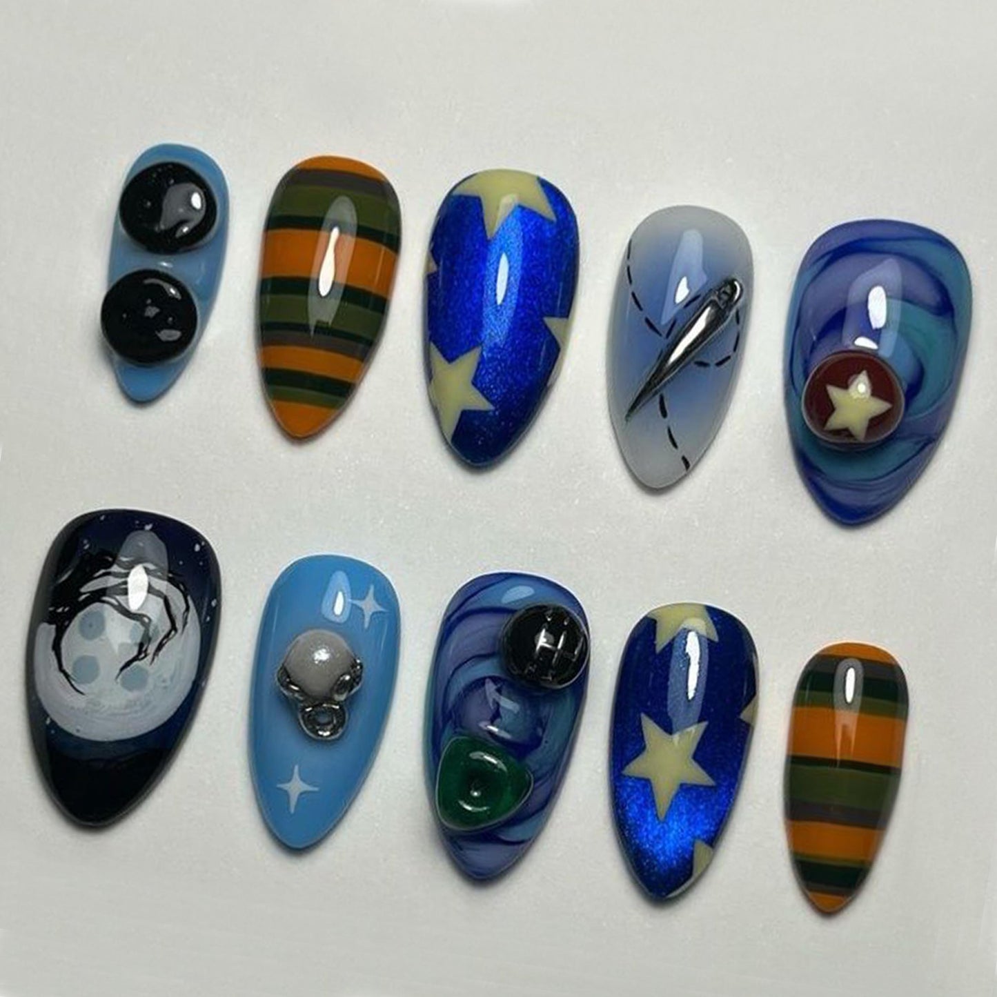 Coraline Inspired Press On Nails - Galaxy Star Moon Press On Nails