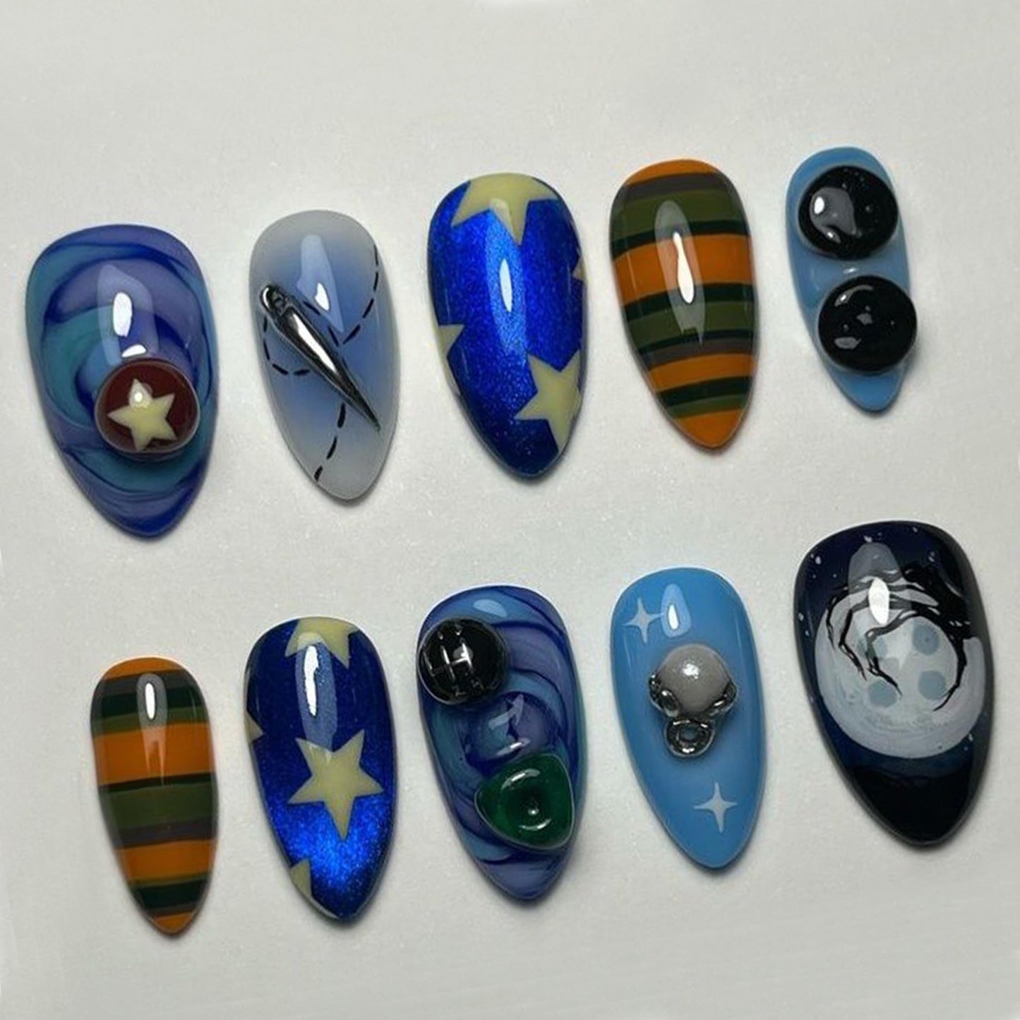 Coraline Inspired Press On Nails - Galaxy Star Moon Press On Nails