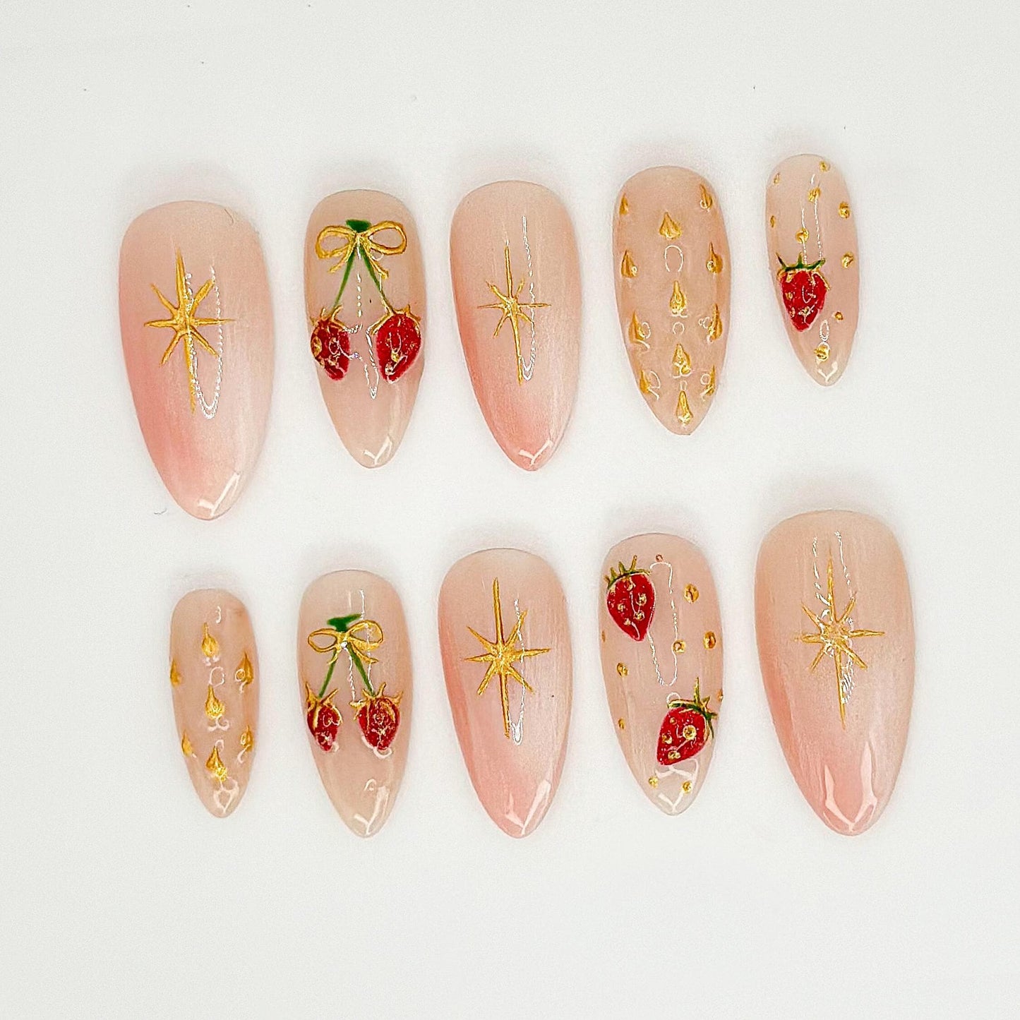 Custom Strawberry Press - Strawberry Star Pink Press-On Nails