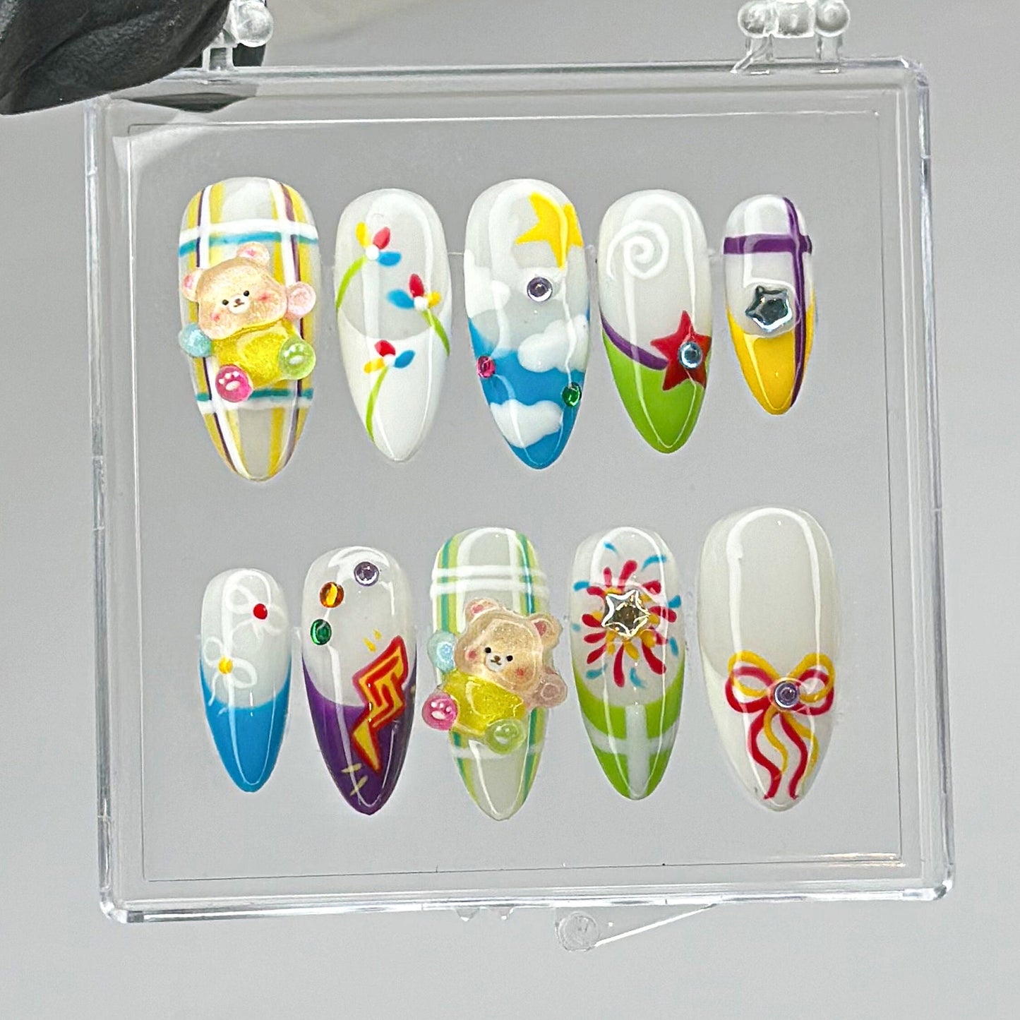 Cute Bears Press On Nails - Cute Teddy Bear Colorful Press On Nails