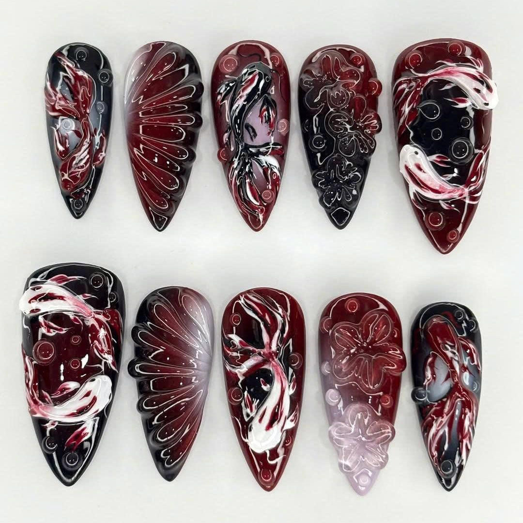 Dark Koi Fish Art Press On Nails