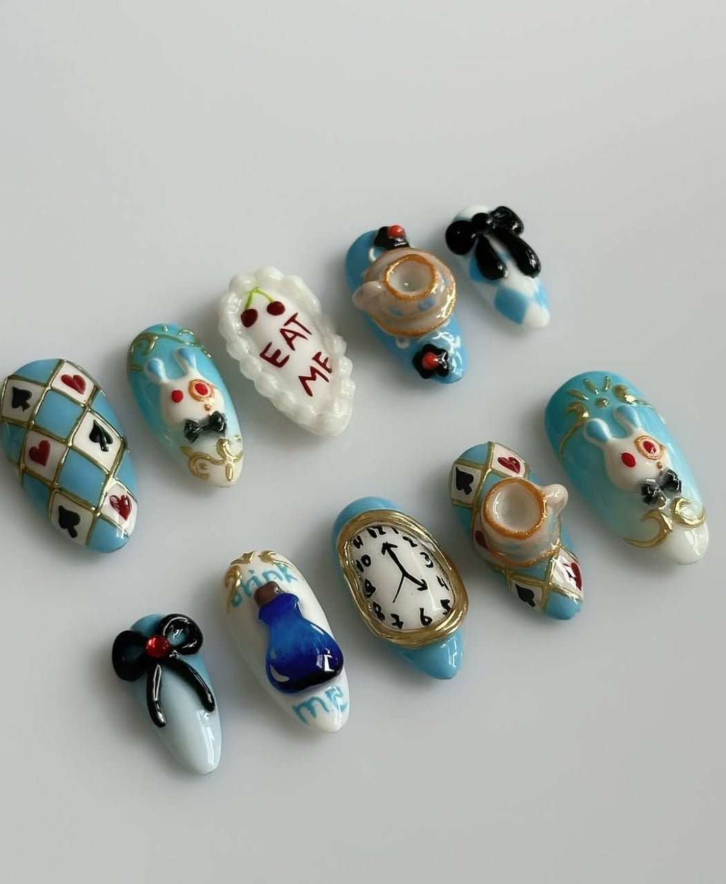 Alice in Wonderland White Rabbit Clock Tea Party Artistic Nails