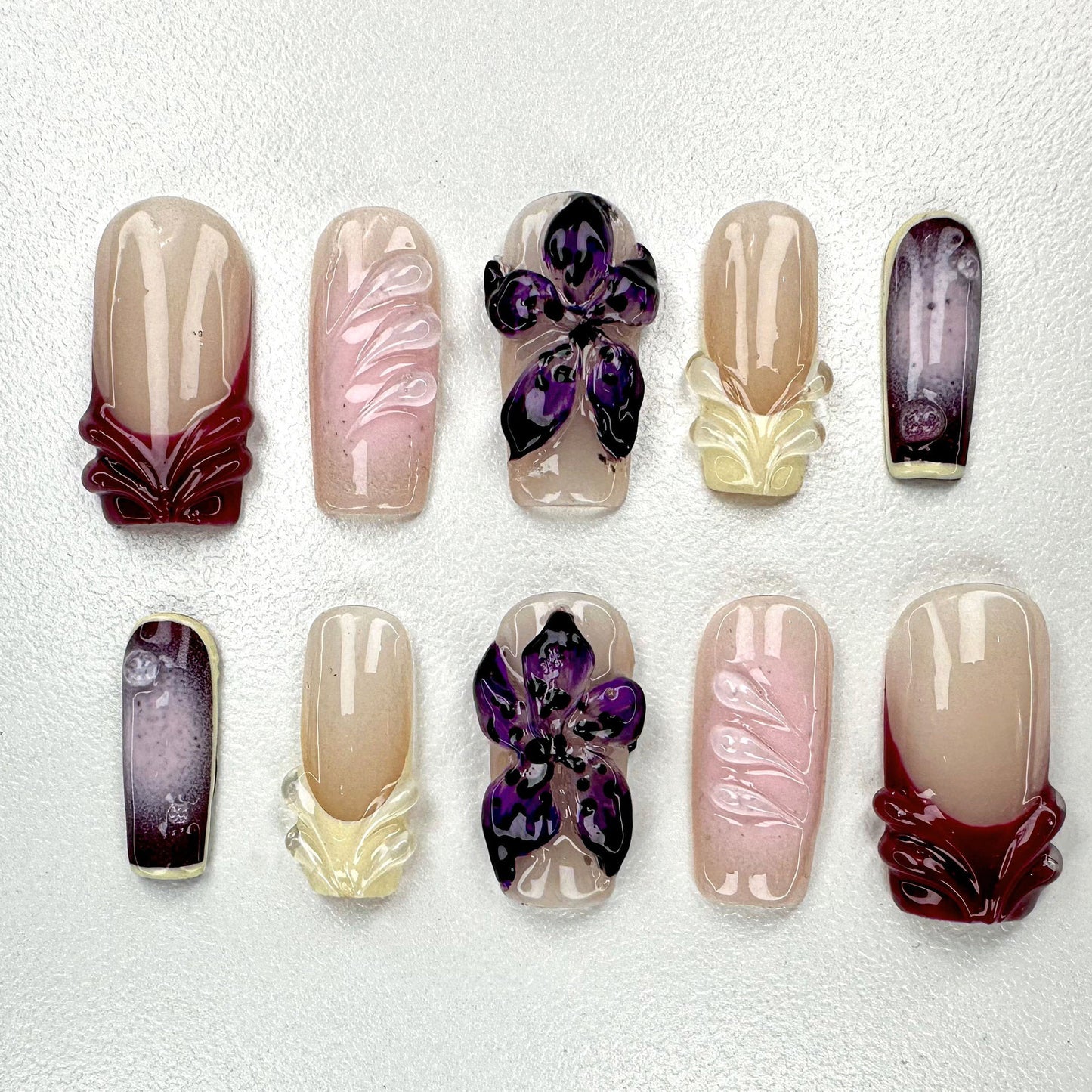 Elegant 3D Floral Press-On Nails