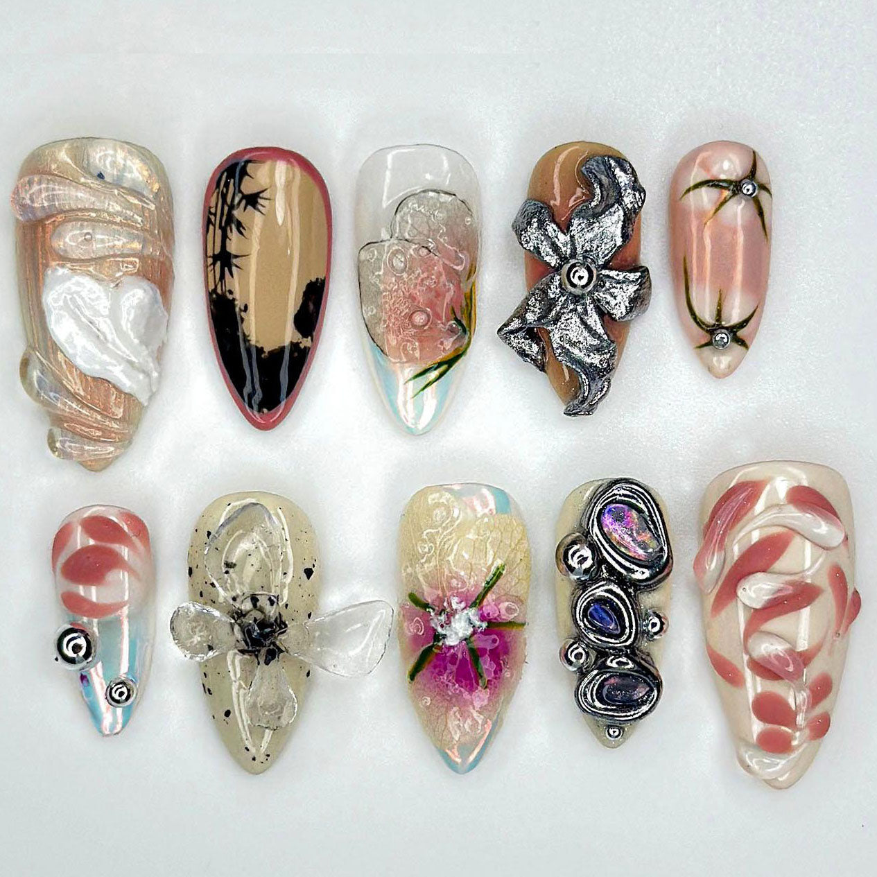 Elegant Floral 3D Press On Nail Set