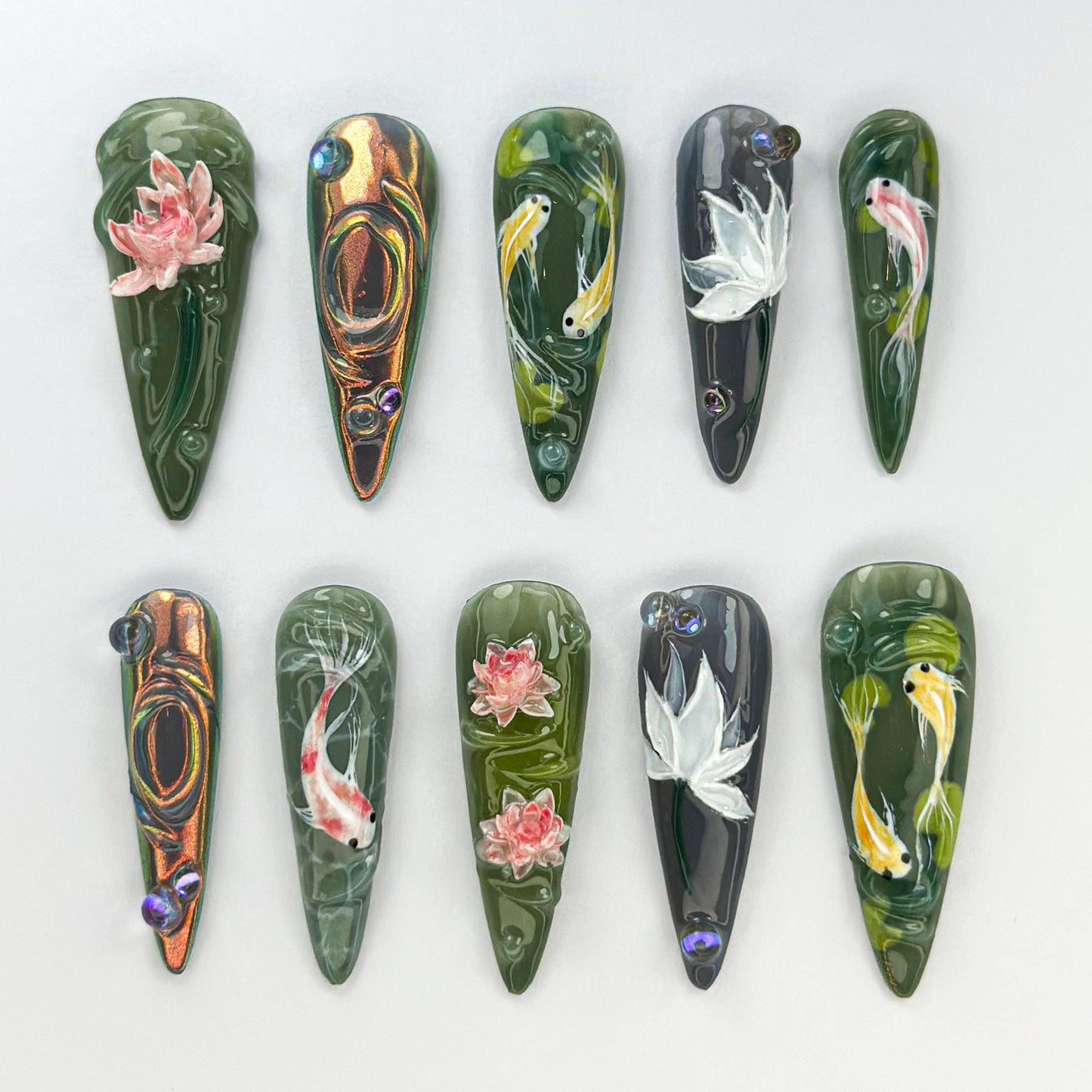 Elegant Koi Fish 3D Press On Nails