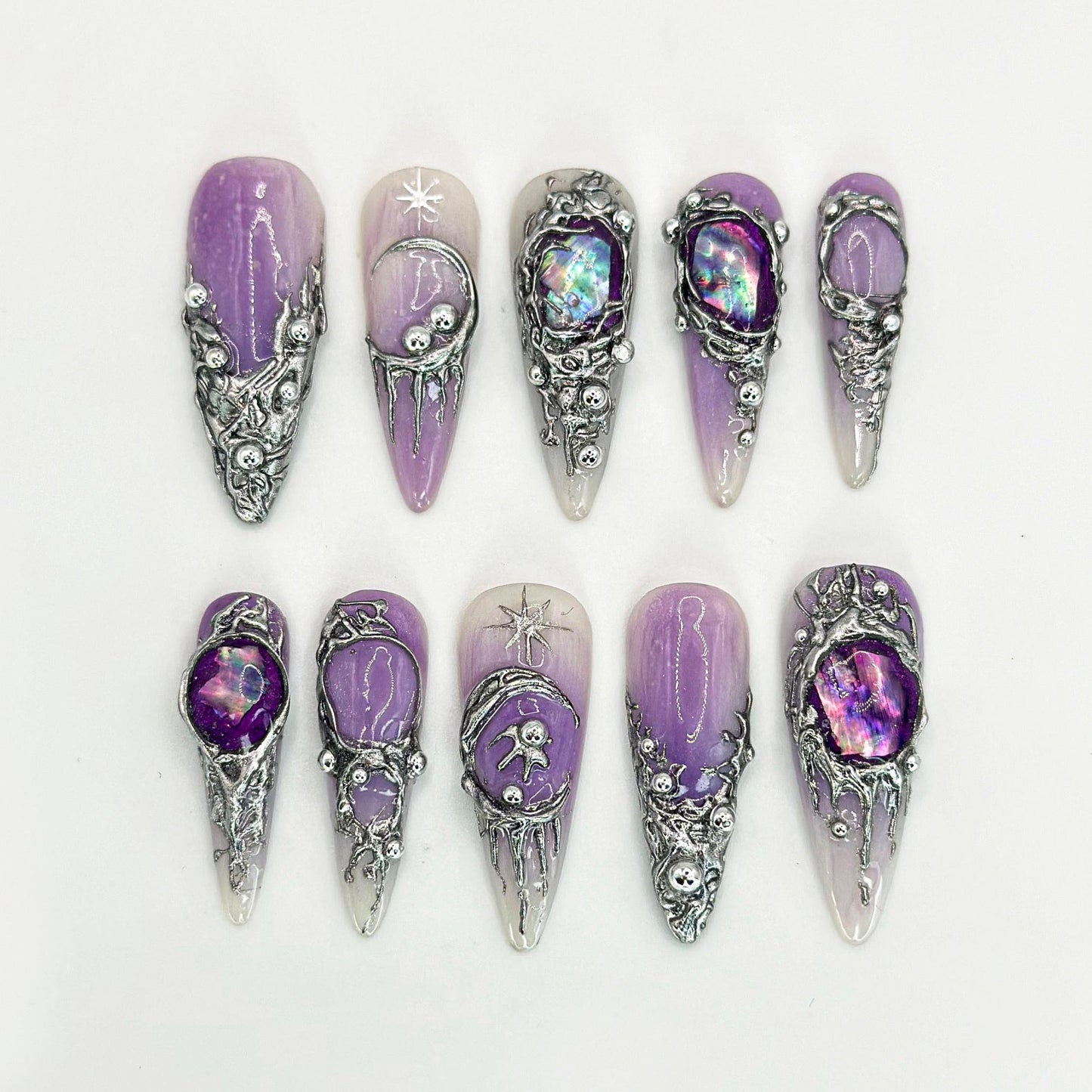 Elegant Purple 3D Nail Art Set Design