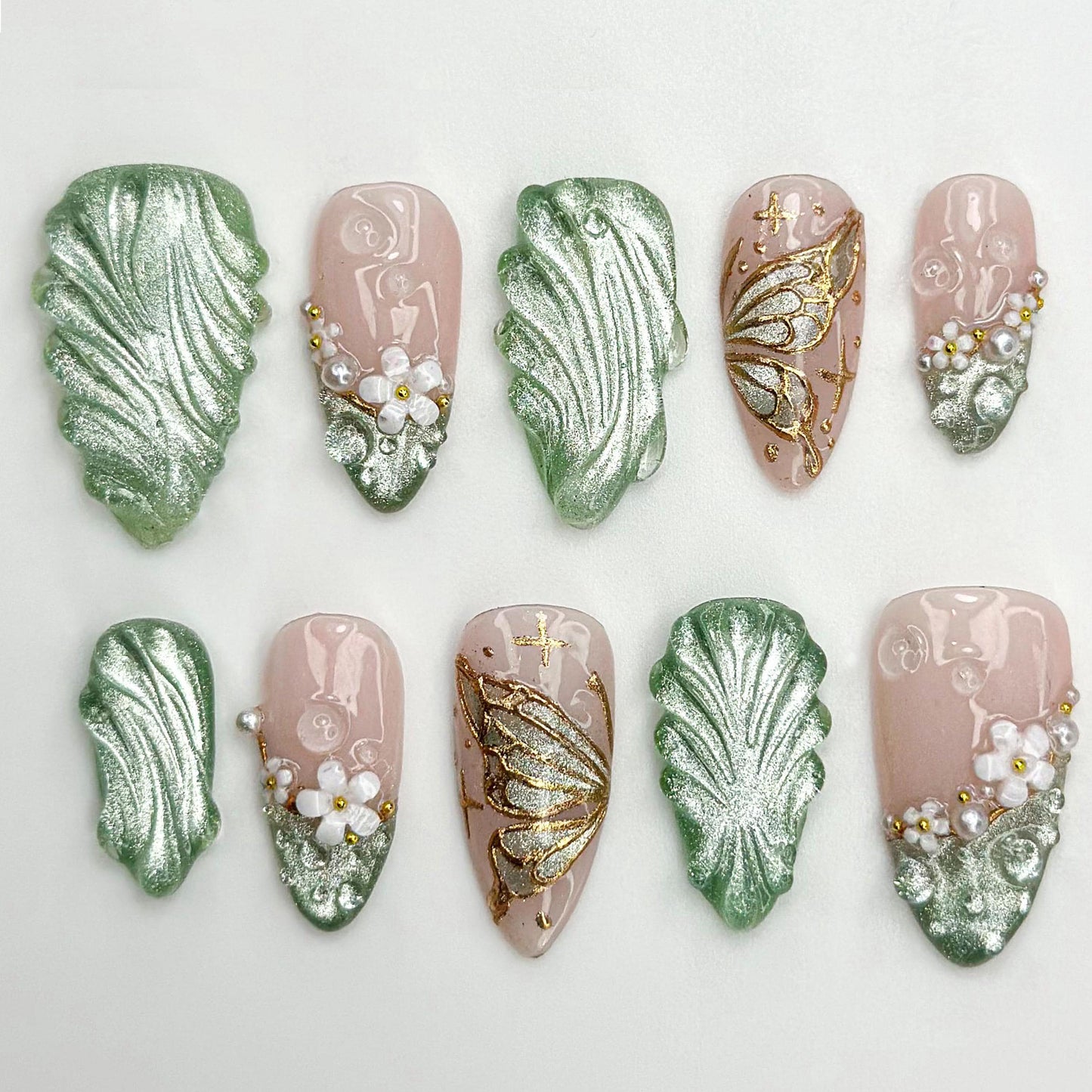 Fairy Garden Leaf Butterfly Press On Nails
