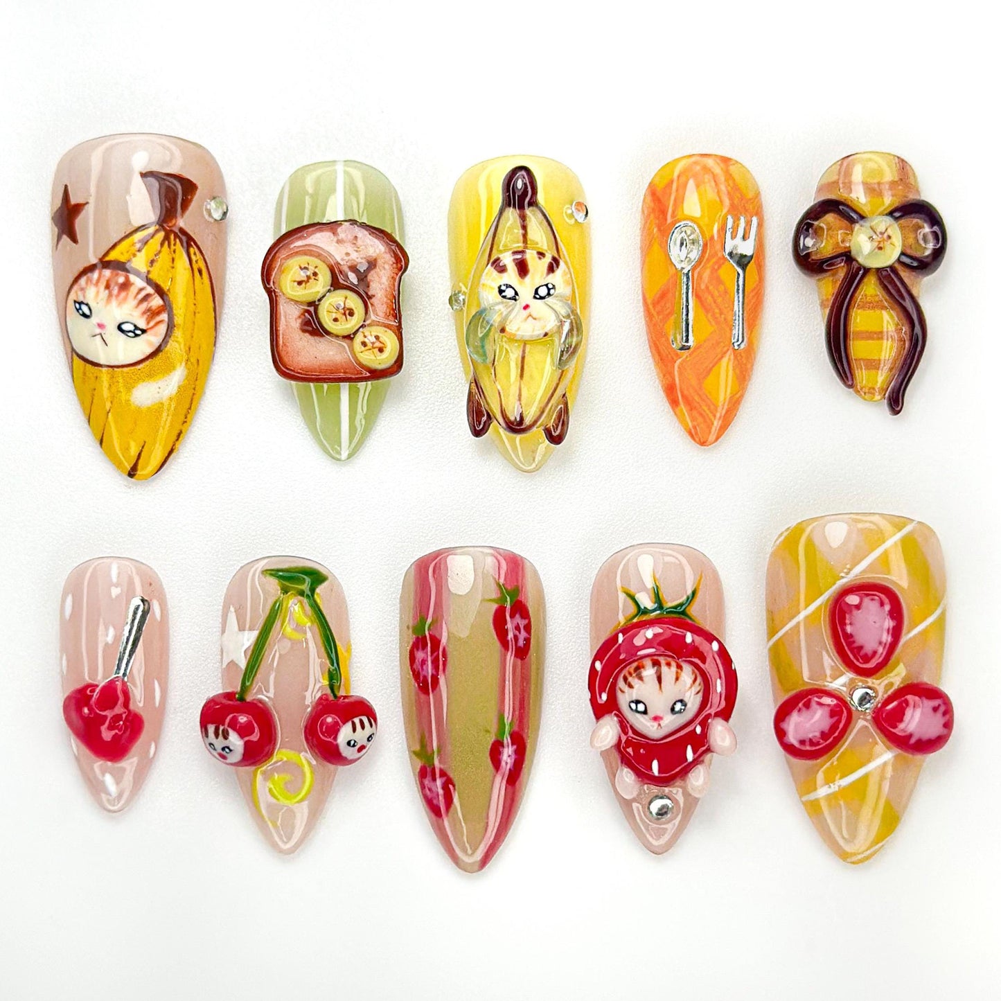 Fruit Cat Café Press On Nail Art Set