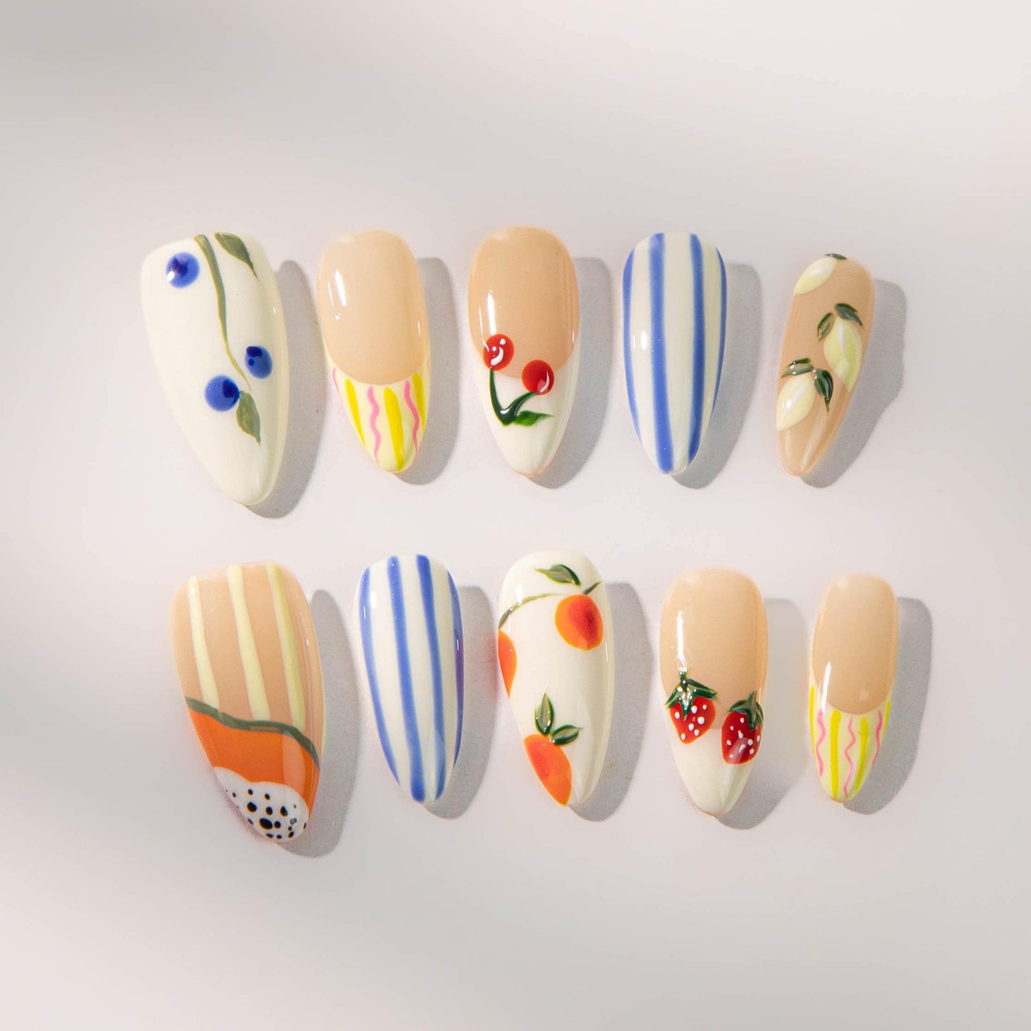 Fruit Garden Custom Press-On Nails with Juicy Charm.