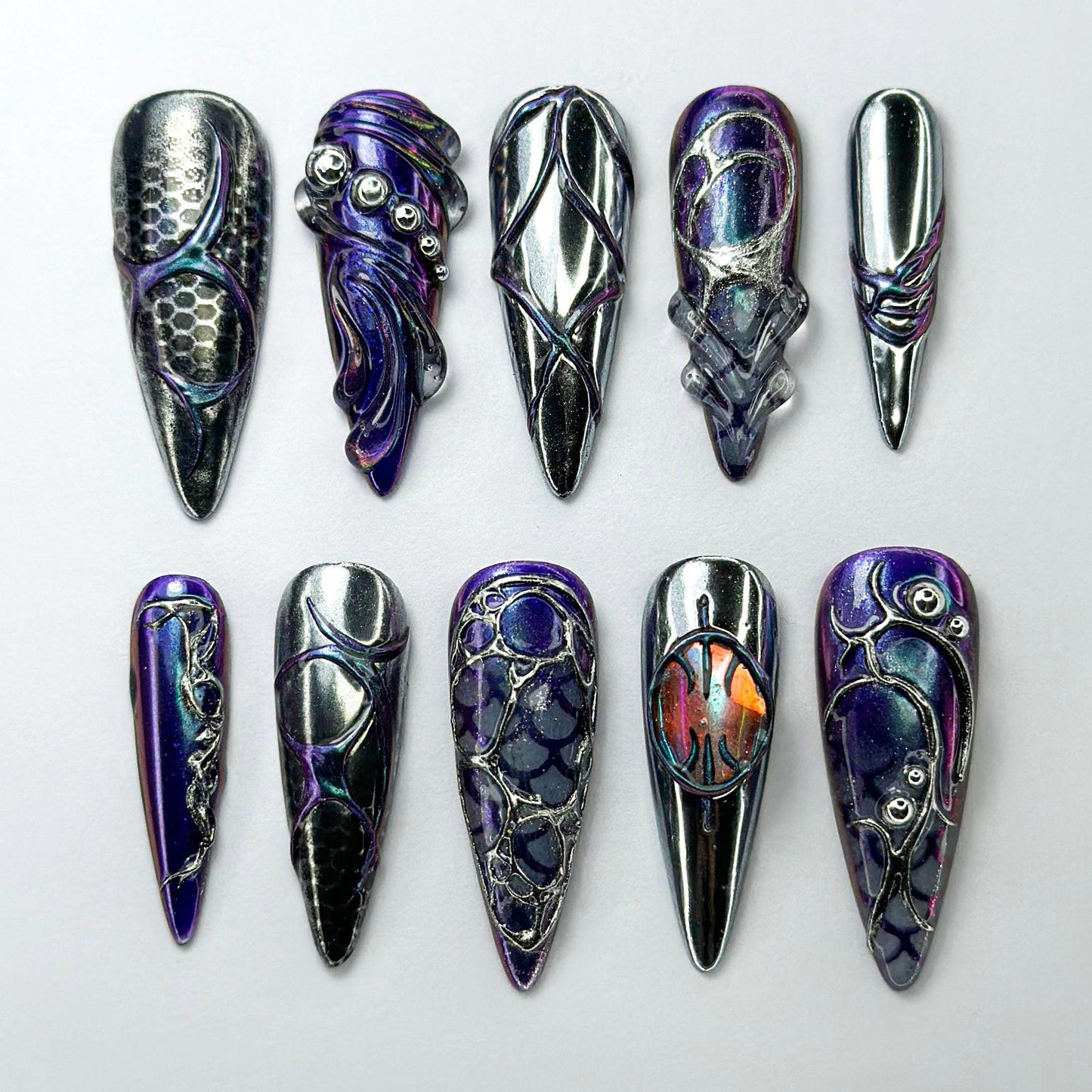 Futuristic 3D Metallic Press-On Nails