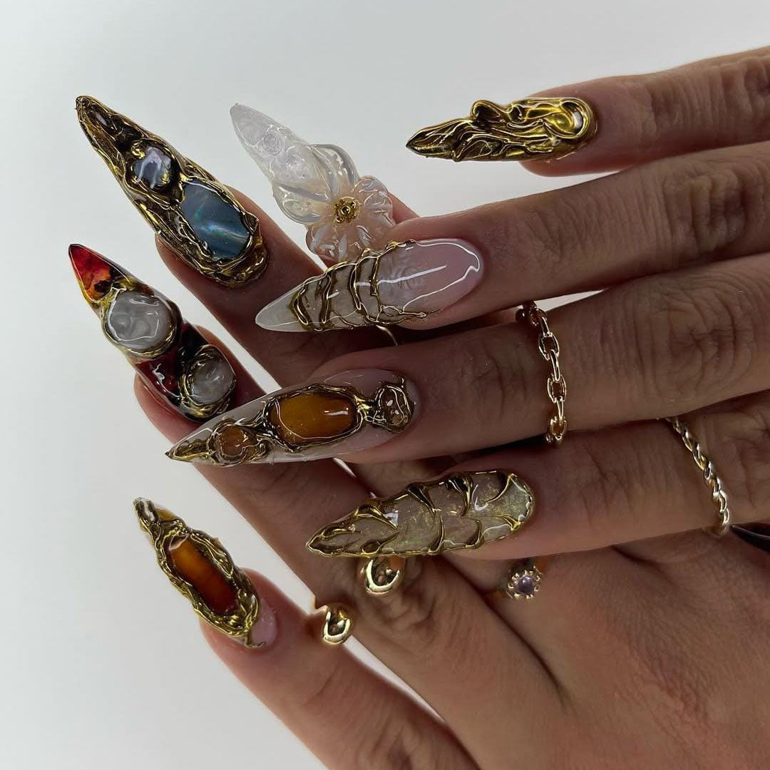 Galaxy Crystal Press-On Nails with Starry Cosmic Charm.