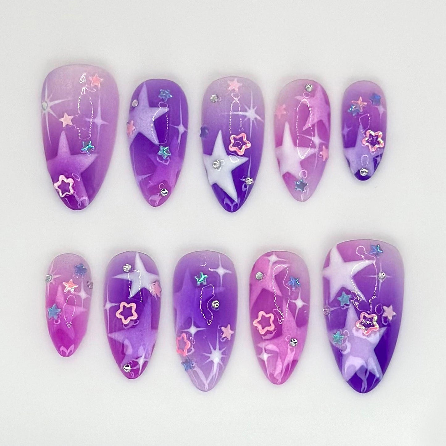 Galaxy Purple Pink Starry Press On Nails