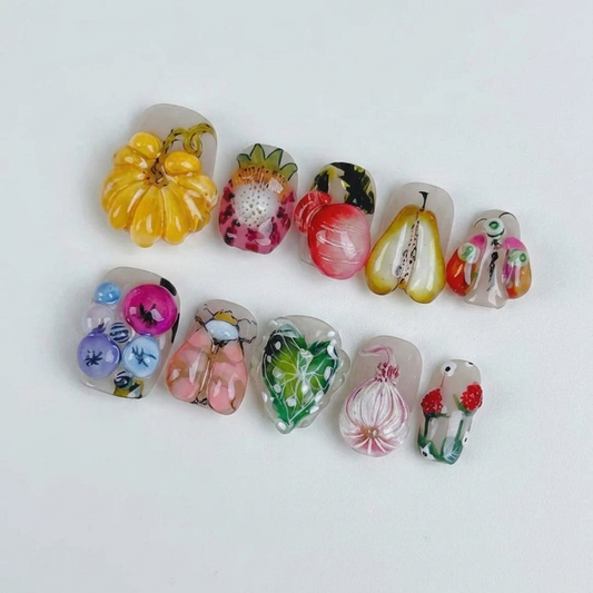 3D Harvest Garden Fruit and Vegetable Almond Press On Nails Set