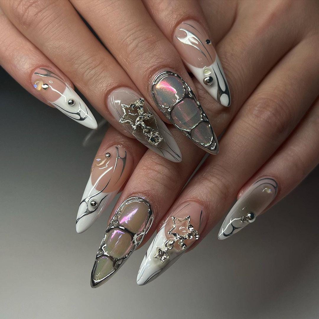 Glamorous Silver Chrome Press On Nail - Futuristic Silver Chrome Nail Set