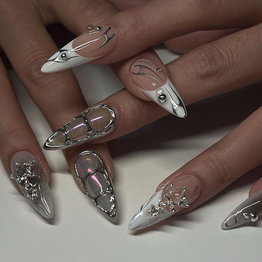 Glamorous Silver Chrome Press On Nail - Futuristic Silver Chrome Nail Set