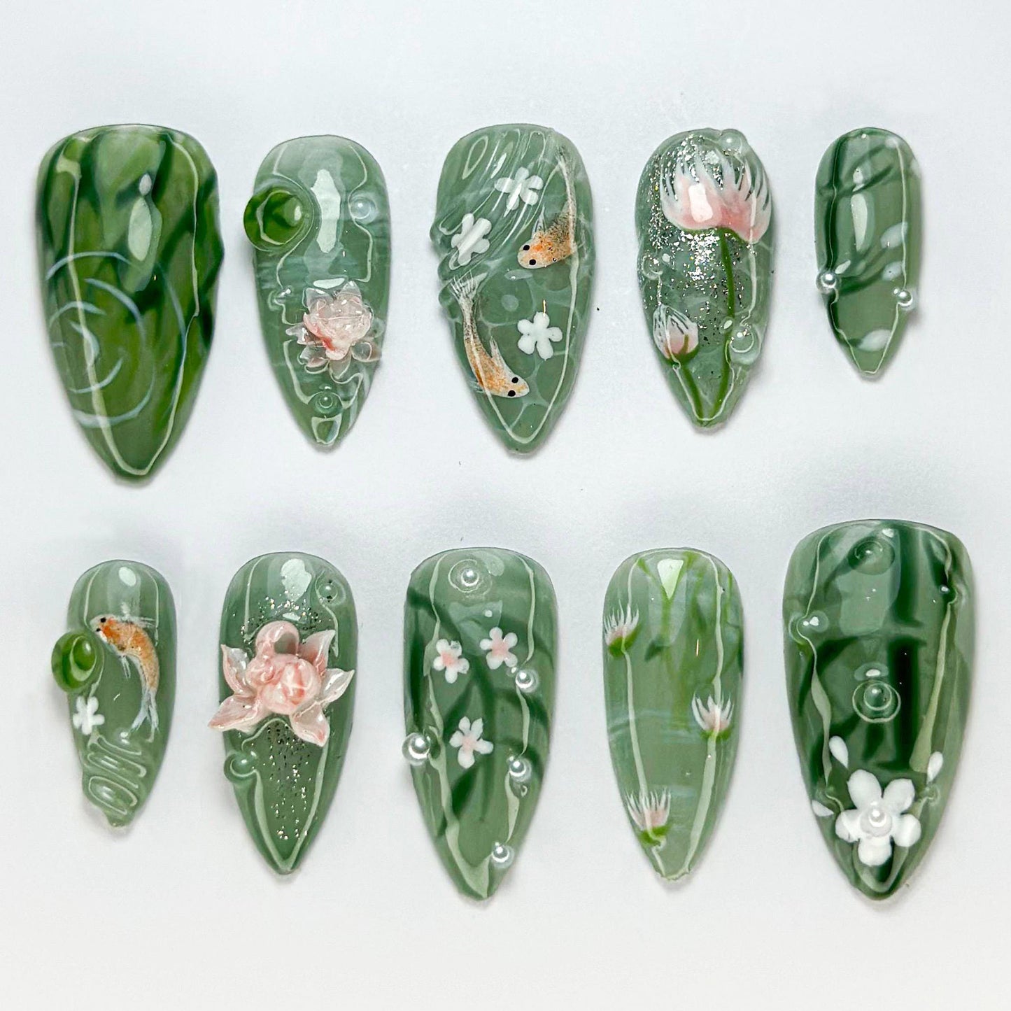 Green Forest Koi Press On Nails