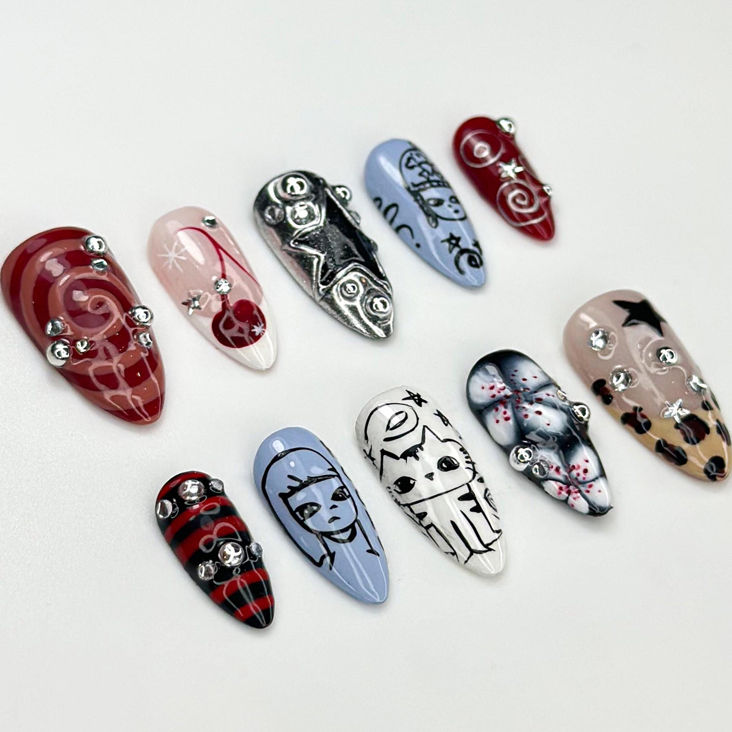 Grunge Cartoon Style Press On Nails - Y2K Grunge Cartoon Star Nails