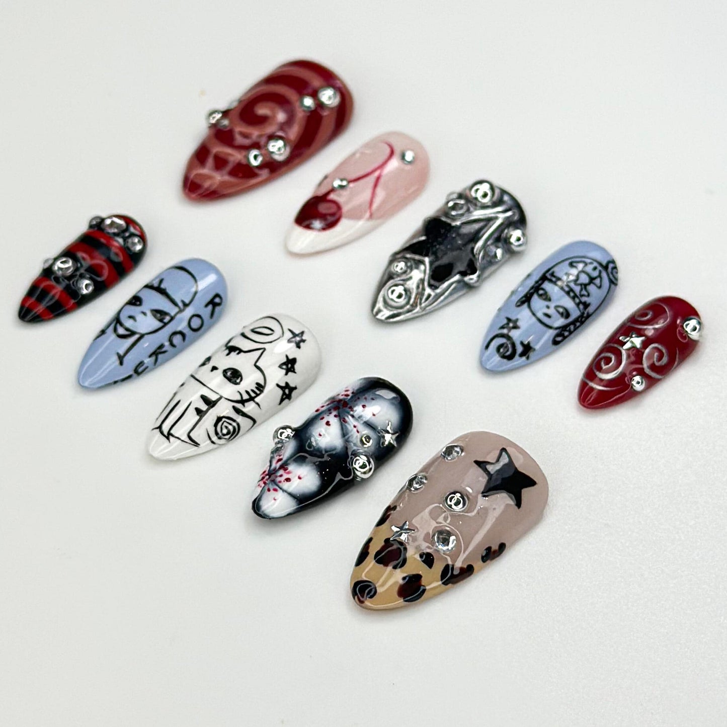 Grunge Cartoon Style Press On Nails - Y2K Grunge Cartoon Star Nails