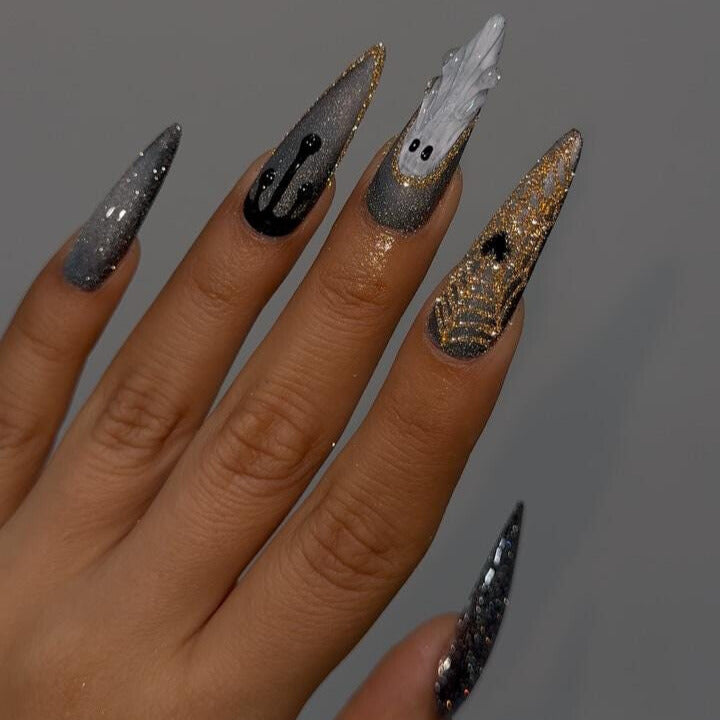 Halloween Ghost Press On Nails by AuritaNails - Glitter Ombre Ghost Halloween Press On