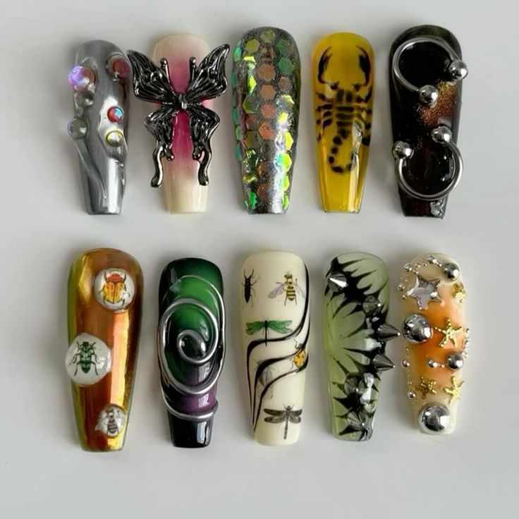 Handmade Gothic Insect Butterfly Scorpion Punk Statement Nails