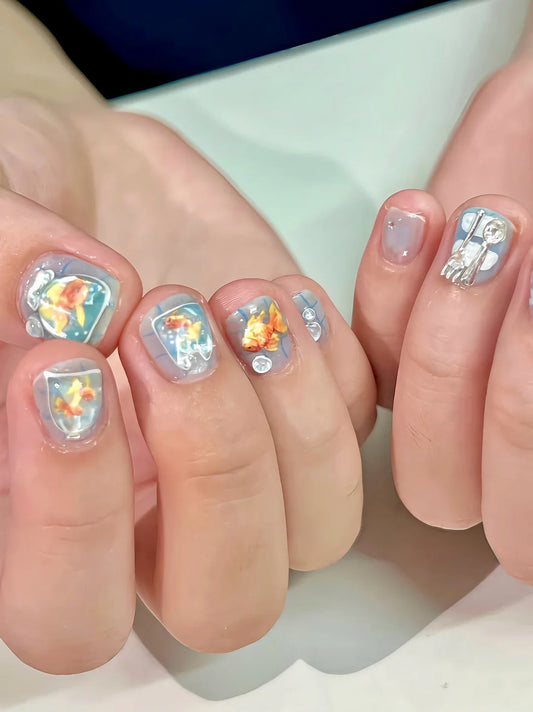 3D Goldfish Aquarium Press On Nails Set