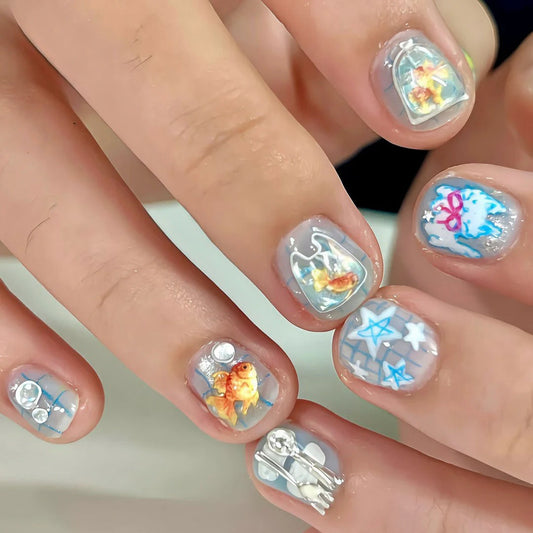 3D Goldfish Aquarium Press On Nails Set