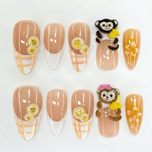 Kawaii Banana Monkey Press On Nails