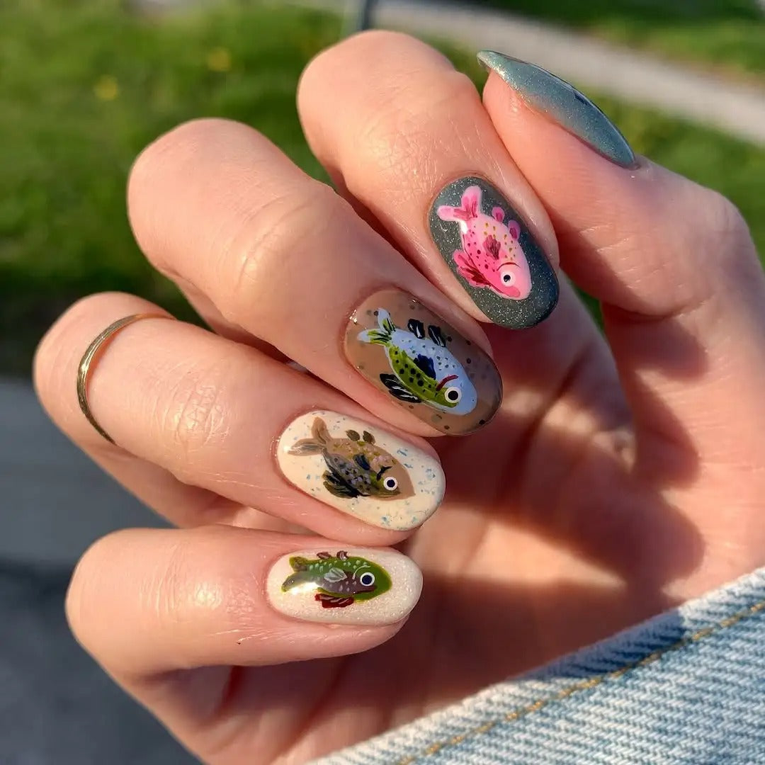 Charming Colorful Fish Nail Art Press On Set