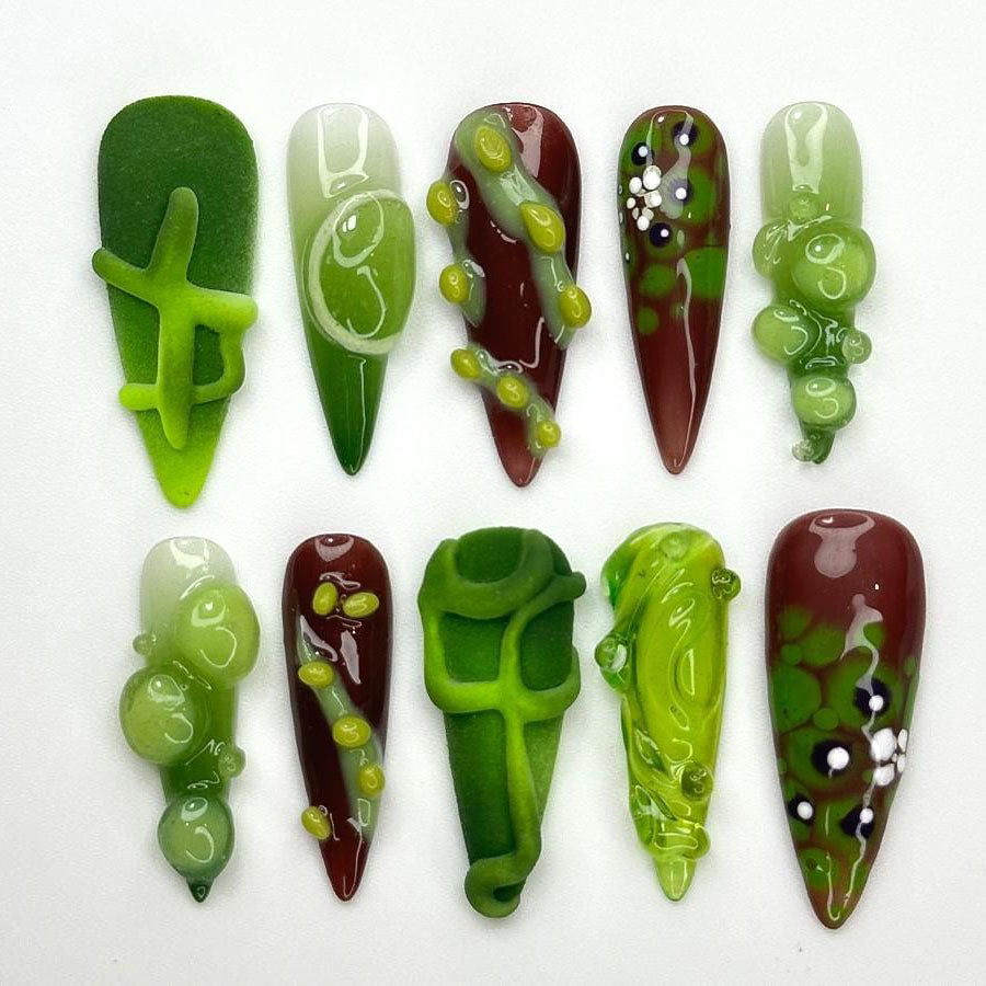 Organic Green 3D Press On Nail Set