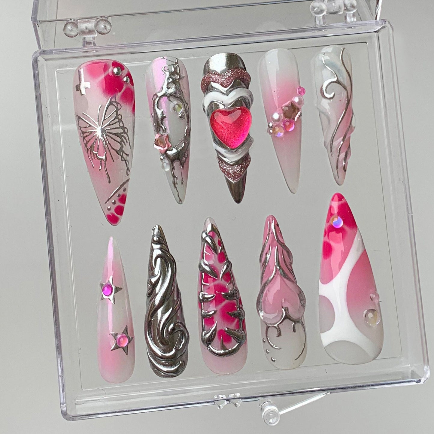 Pink Heart Press-On Nails with Sweet Romance.