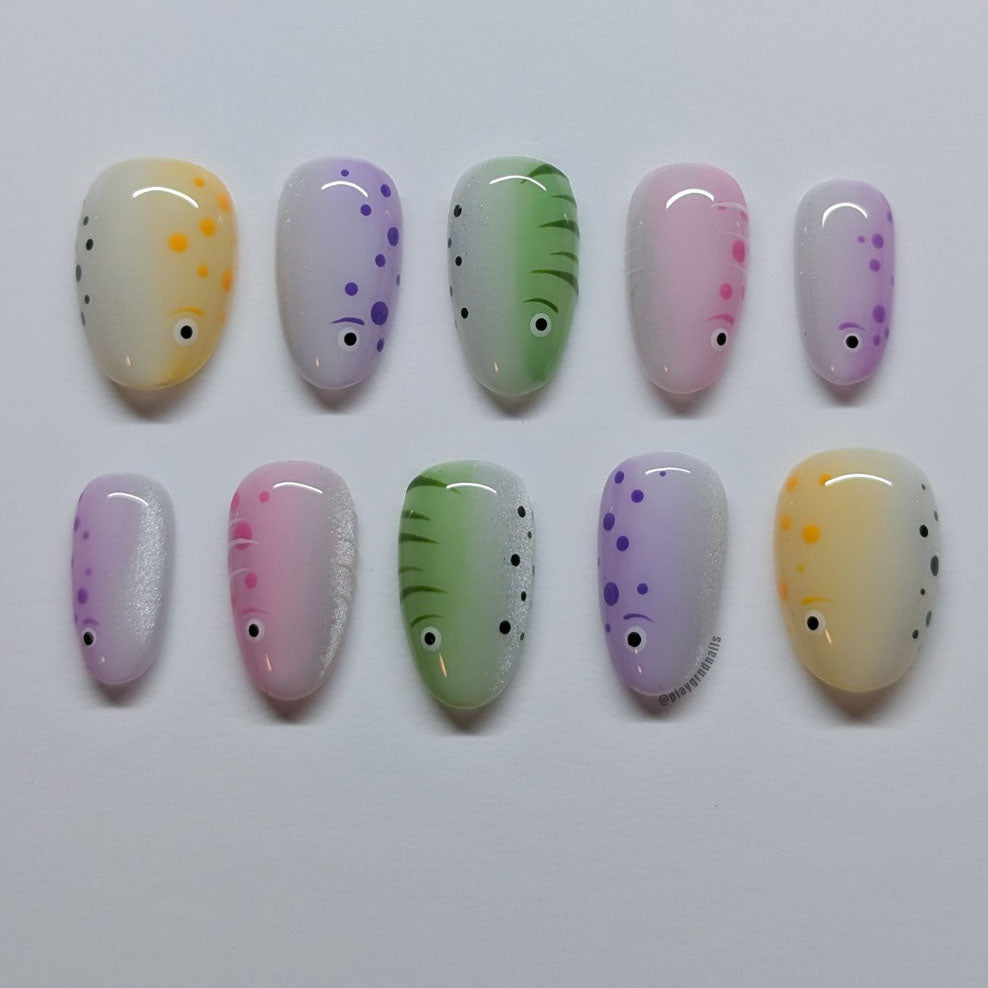 Playful Pastel Fish Press-On Nails with Cute Ocean-Inspired Art