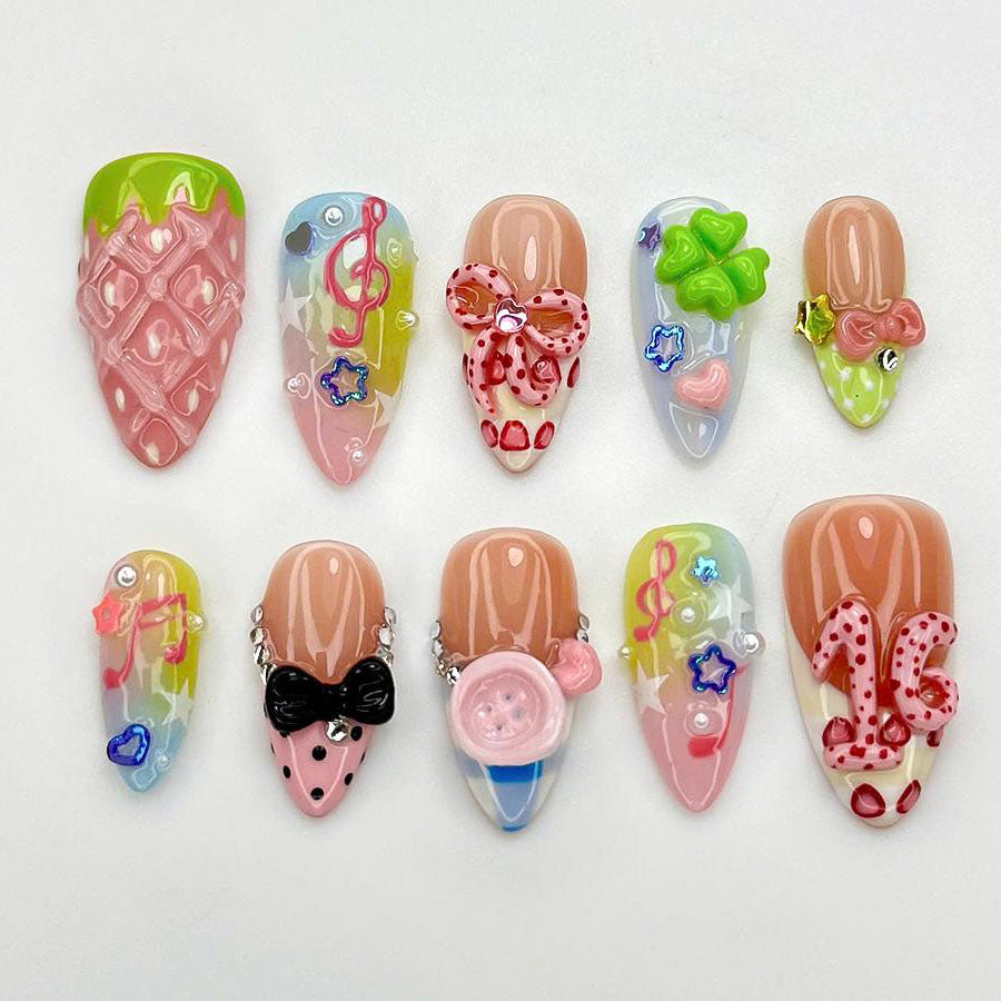 Playful Strawberry 3D Press On Nail Set