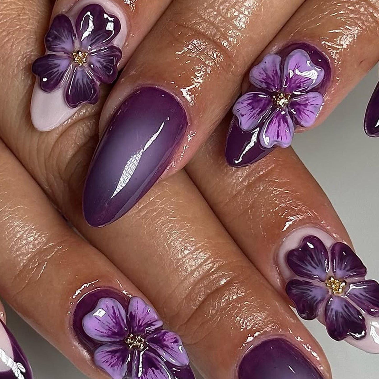 Purple Floral Press On Nails - Lavender Blossom 3D Floral Nails