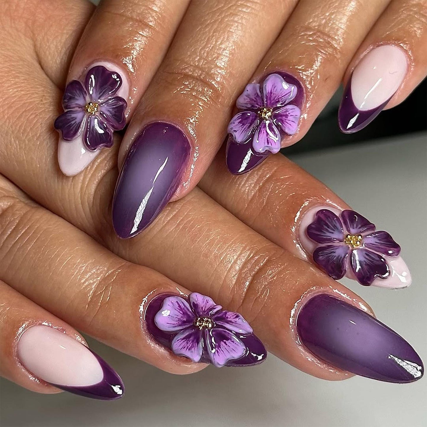 Purple Floral Press On Nails - Lavender Blossom 3D Floral Nails