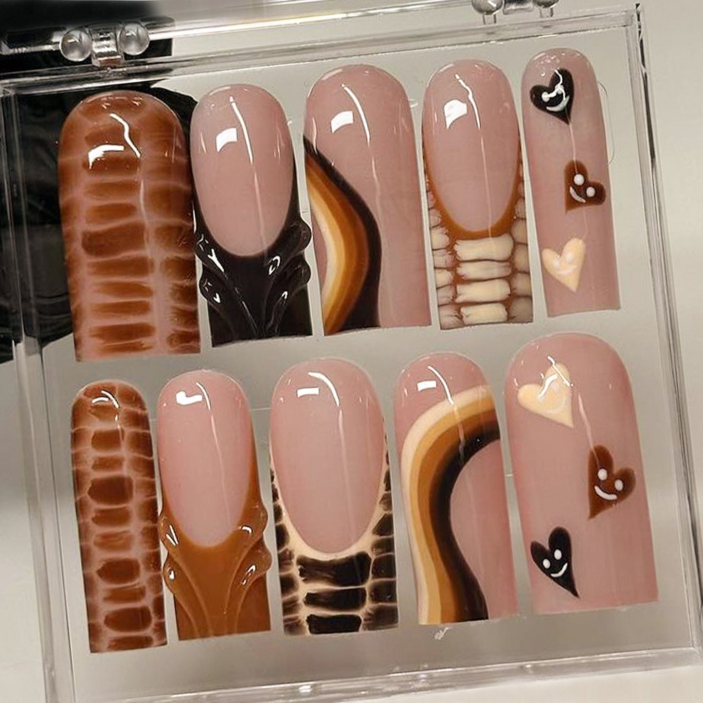 Retro Chocolate Swirl Press On Nail Set