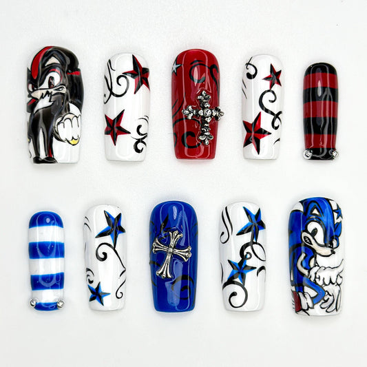 Sonic & Shadow Nail Art Set - Red & Blue Stars