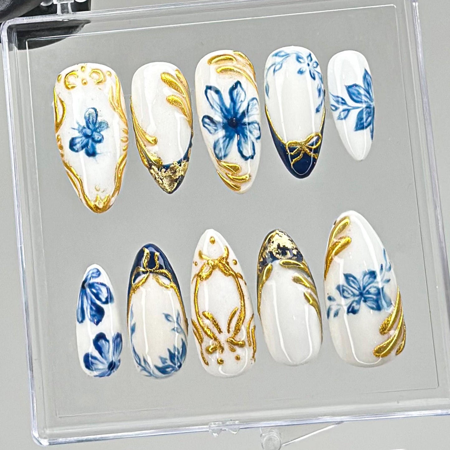 Sophisticated Blue Floral Press On Nails