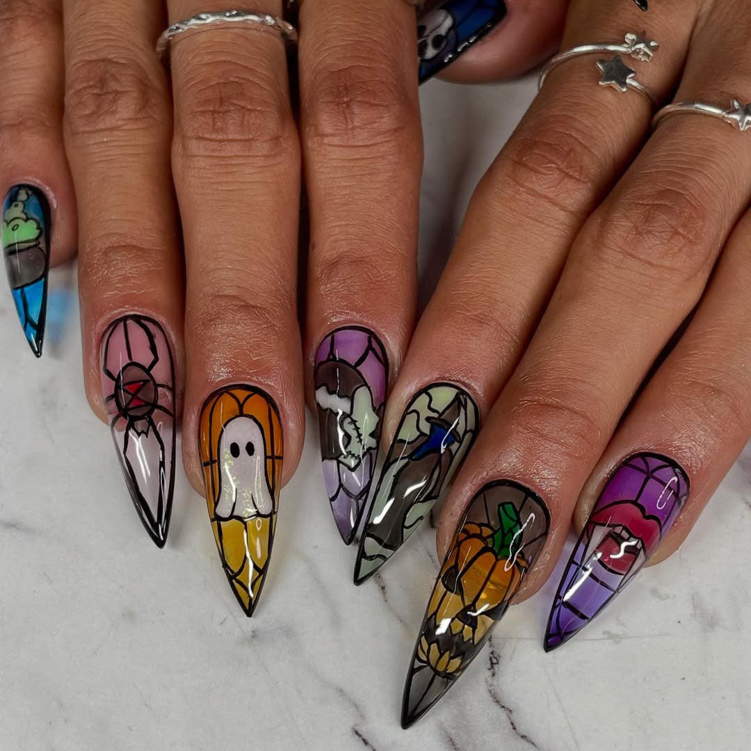 Spooky 3D Stained Glass Halloween Press On Nail Set