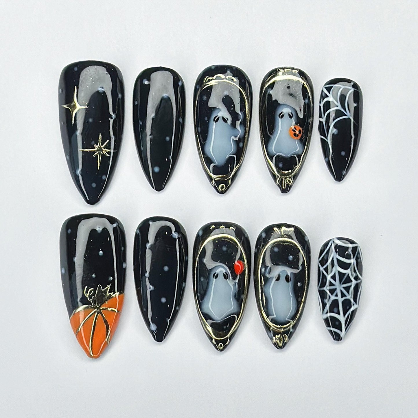 Spooky Halloween Press On Nails - Haunted Ghost Pumpkin Halloween Nail Set